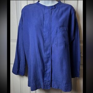 AYR Shirt Top Button Down Linen Blend Denim Blue Boxy Small